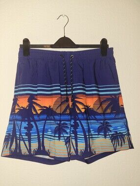 Swim Trunks Men's 5.5" Swimming Trunks, S, Palms Sunset, Navy, Resort Wear, NWOT